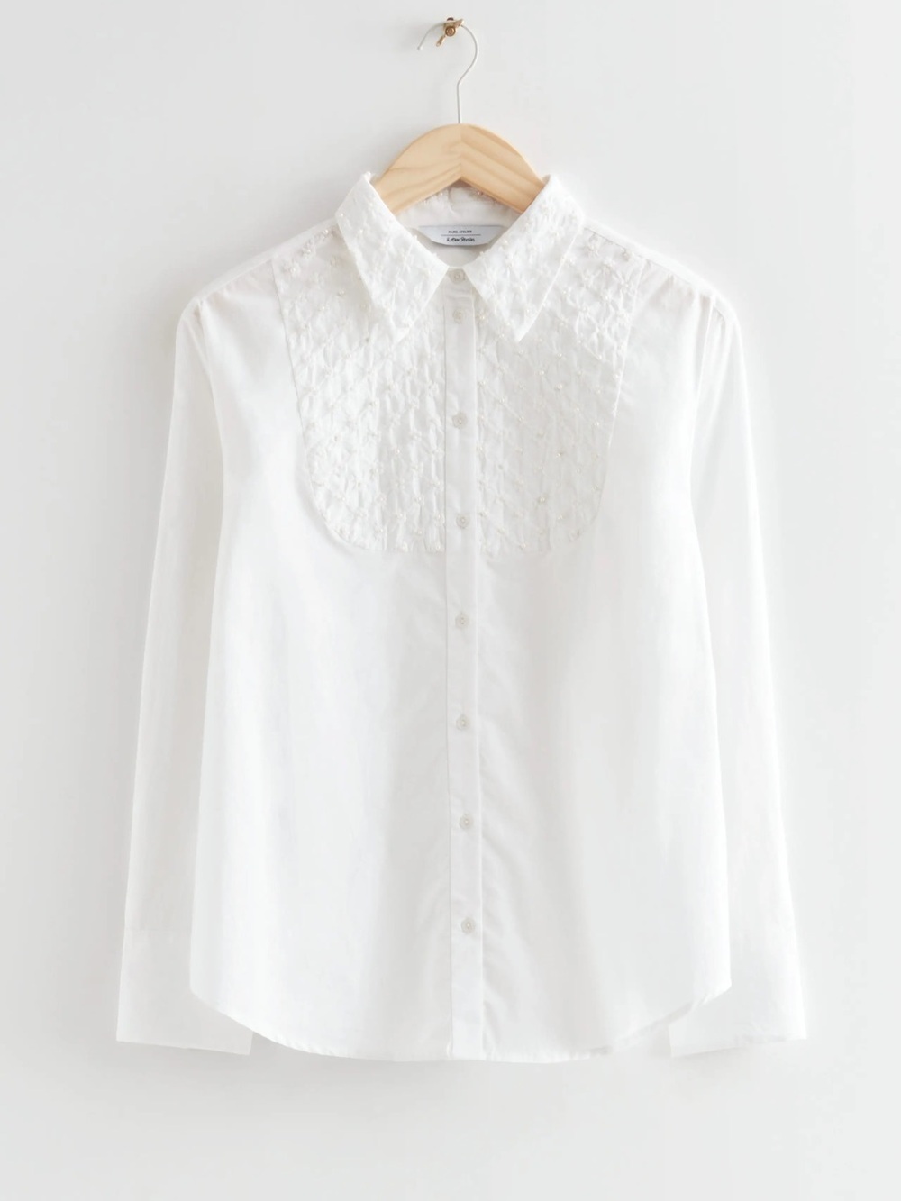 & OTHER STORIES embroidered pearl embellished cotton shirt - Picture 2 of 8